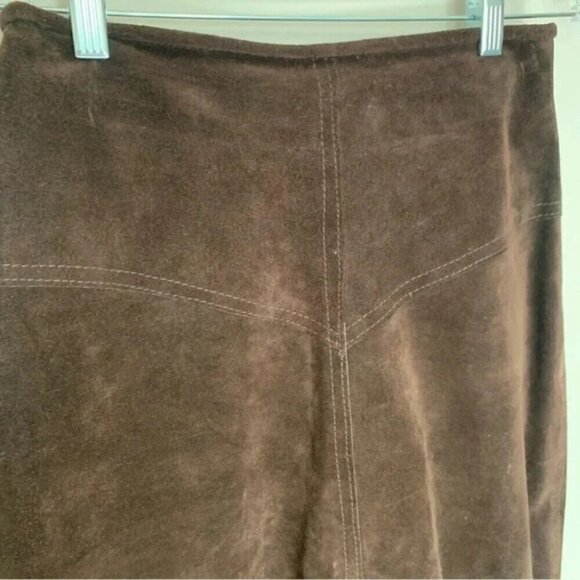 Vintage Mister Leather Chocolate Brown Suede Leather Fringe Midi Skirt - Picture 11 of 16